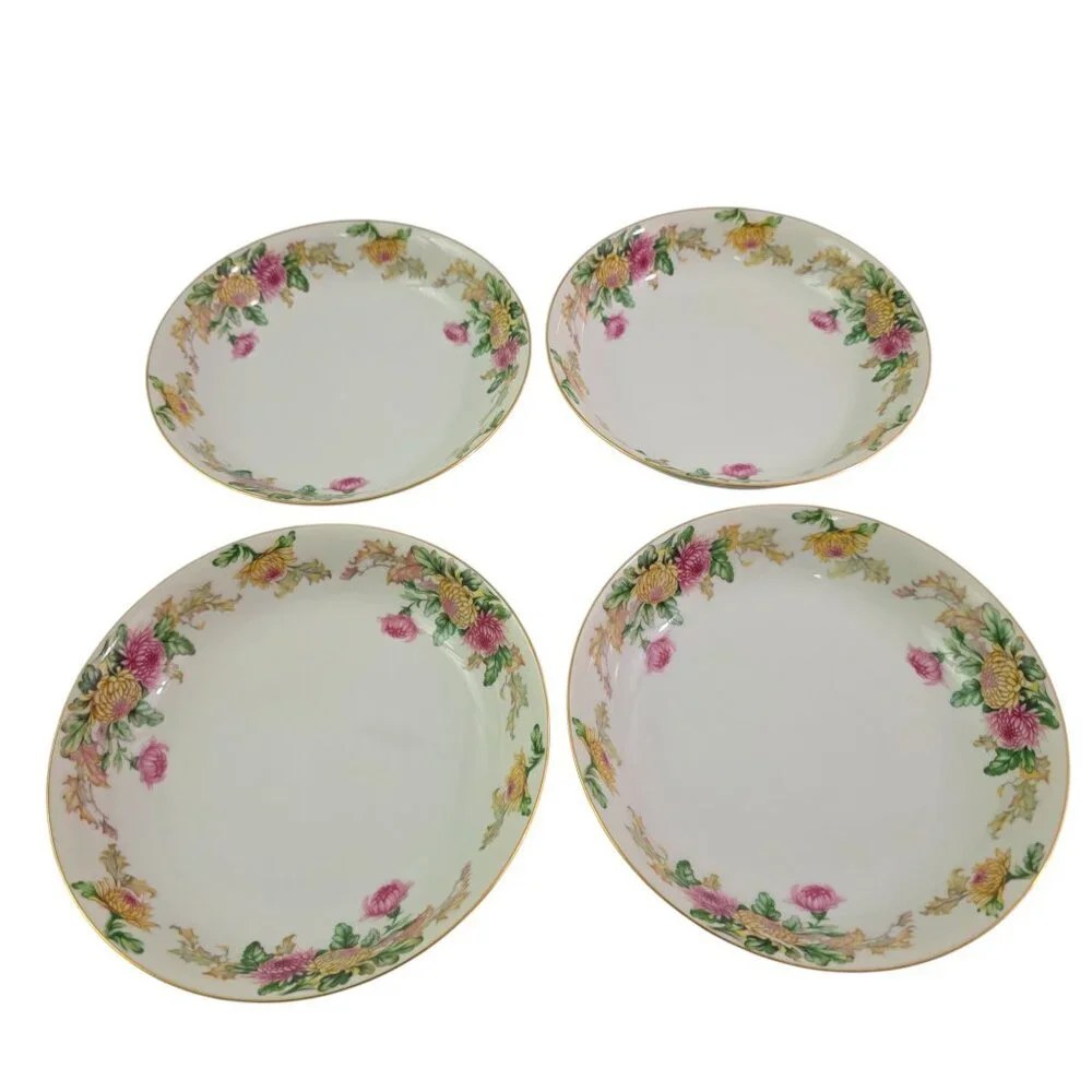 Mikado Sandra Floral Gold Trim Coupe Soup Salad Bowls – Set of 4